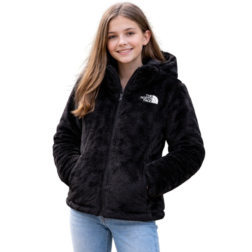 The North Face Coat Mossbud Black Swirl Reversible faux fur Fleece girl L winter